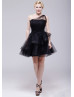 One Shoulder Black Lace Tulle Amazing Bridesmaid Dress